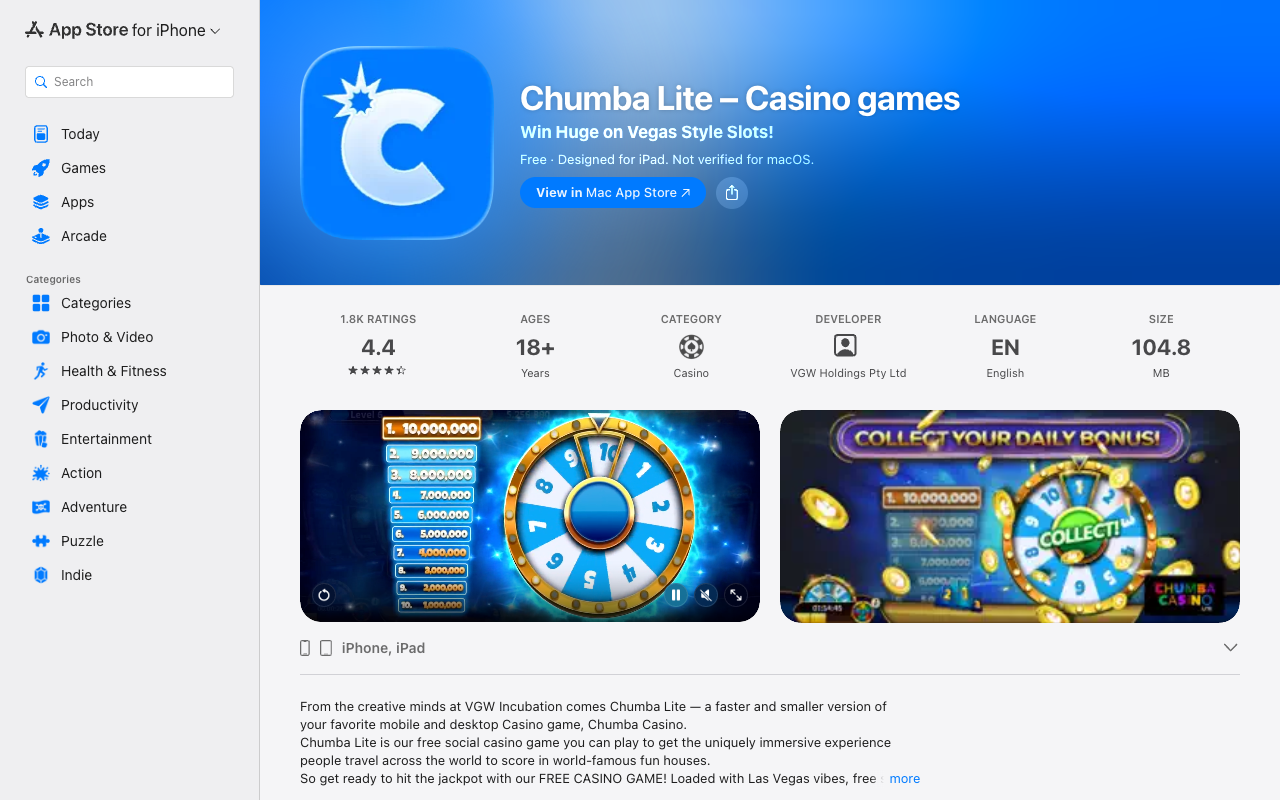 Chumba Casino website screenshot - sweepstakes casino homepage